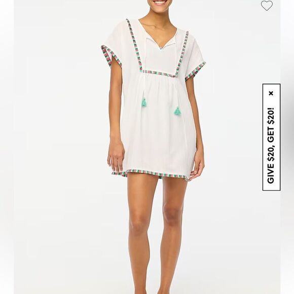 J Crew Fringe beach tunic White Top with Multicolor Trim size S - Picture 1 of 12